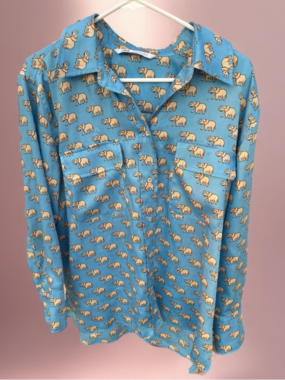 Zara Blue Shirt with Cream Elephant Print